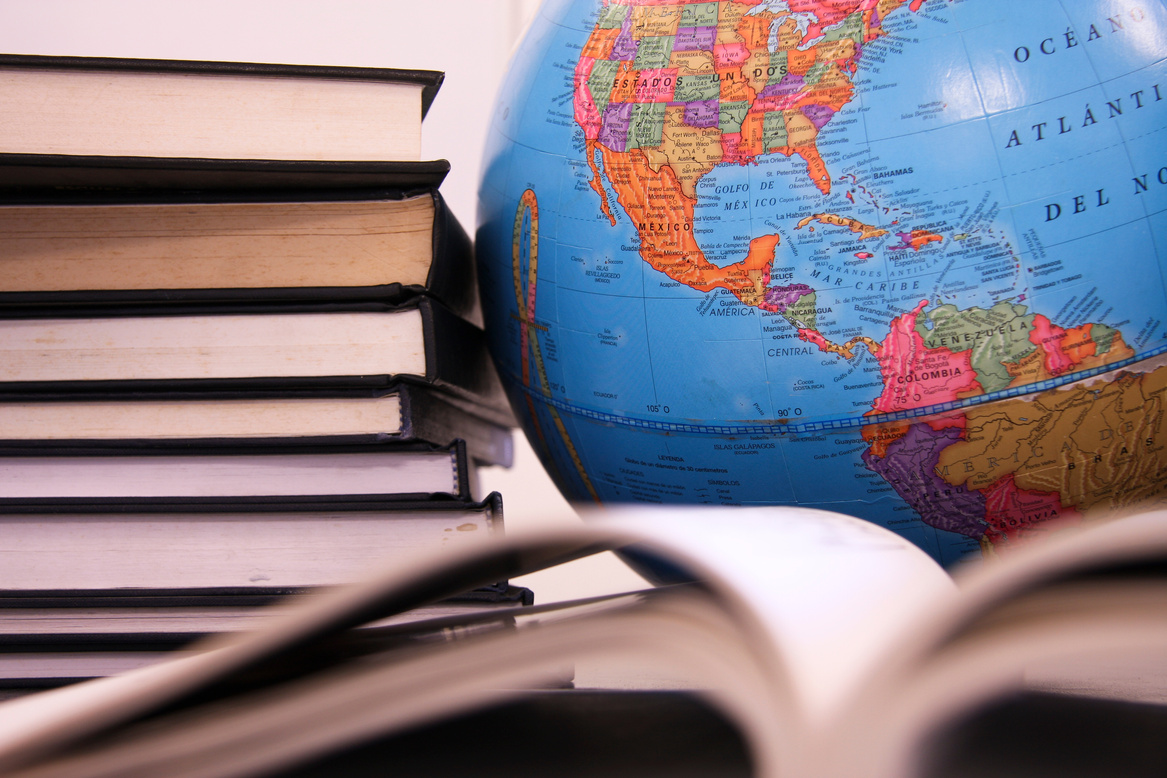 books and world globe